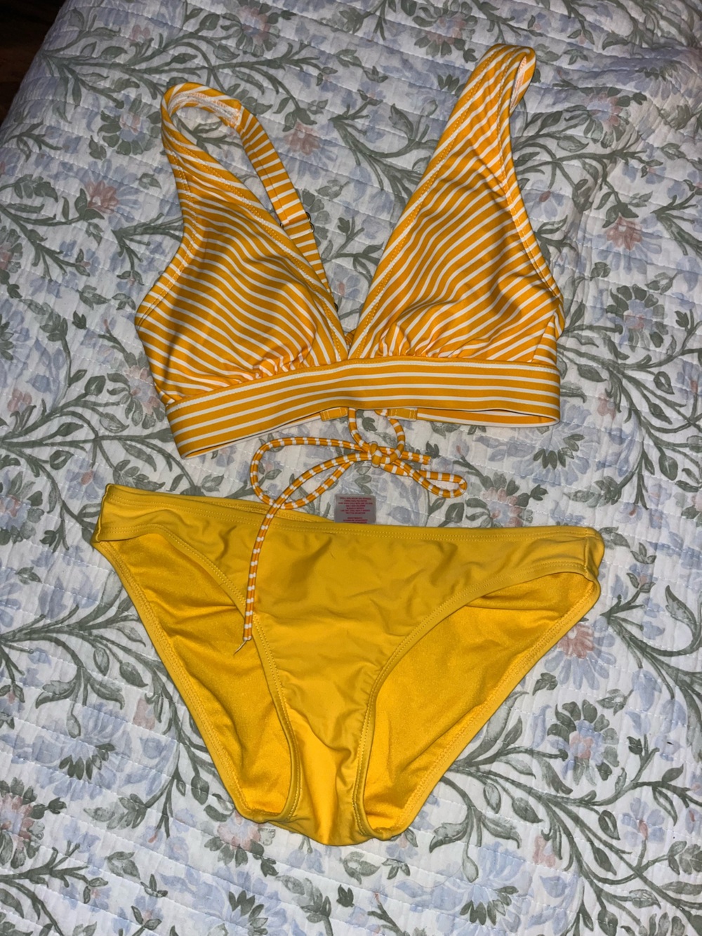 Yellow and White Striped Bikini